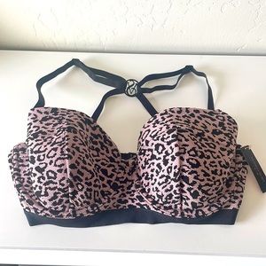 Victoria’s Secret Wild Wanderer Wicked racerback bikini top in pink leopard 34DD